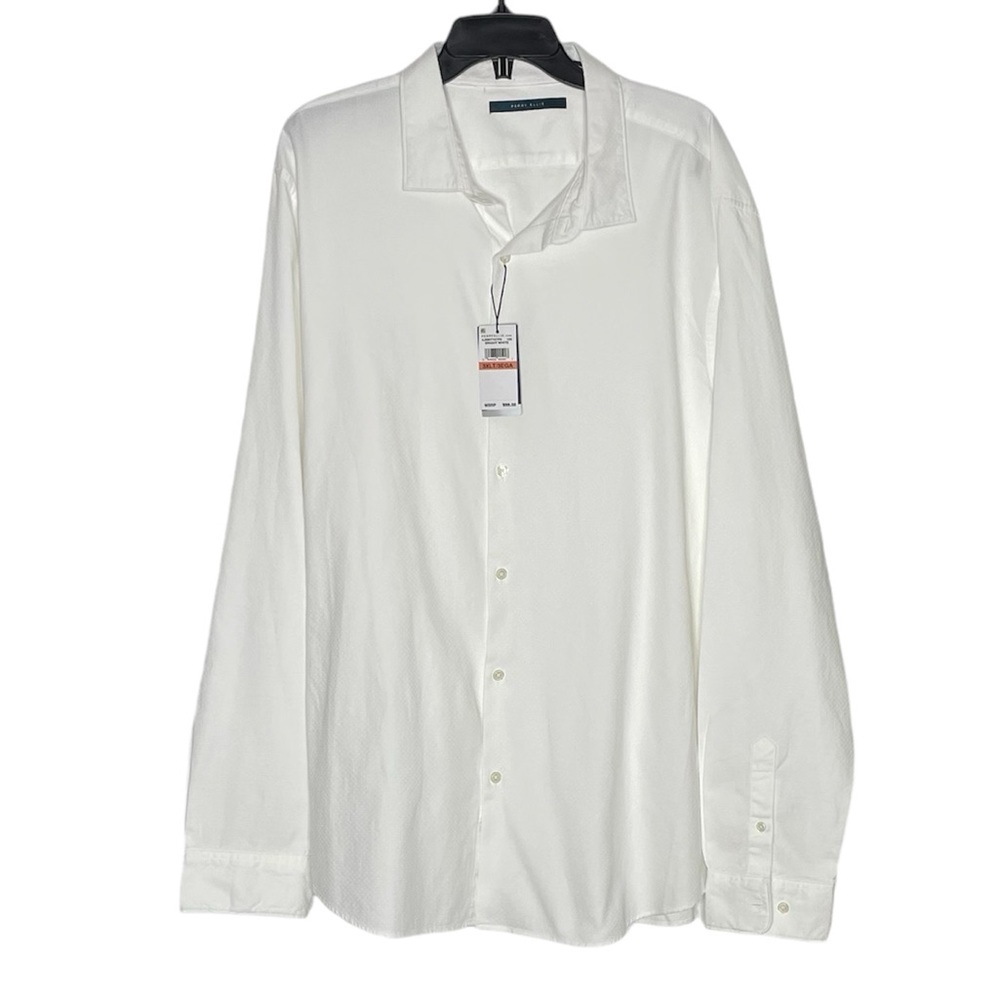 Perry Ellis Long Sleeve Button Down White Shirt NWT 3XLT